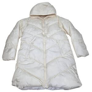 A New Day Cream Puffer Coat Knee High Hooded Jacket Water Resistant Women's XL
